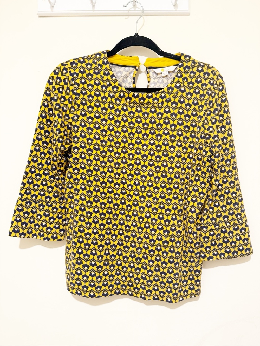 Boden Yellow and Navy Patterned 3/4 Sleeve Tunic
